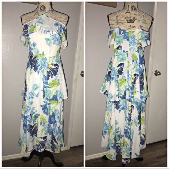 NWT CeCe Floral Ruffle Tier Halter Playa Del Sol Dress 0 - Picture 5 of 6